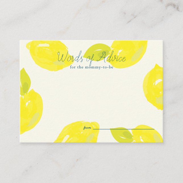 Hand-Painted Lemon Pink Check Baby Shower Advice Enclosure Card (Front)