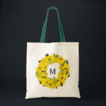 Hand Painted Lemon Wreath Monogram Tote Bag<br><div class="desc">Cheerful and whimsical customisable tote bag featuring hand painted lemon wreath with foliage accents. This citrus wreath tote bag will be perfect as a personalised gift for bridesmaids. It will also be a great gift for birthdays,  holidays and other events.</div>