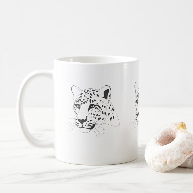 Hand Painted Leopard Minimalist Line Art Coffee Mug (With Donut)