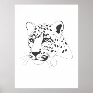 Hand Painted Leopard Minimalist Line Art Poster