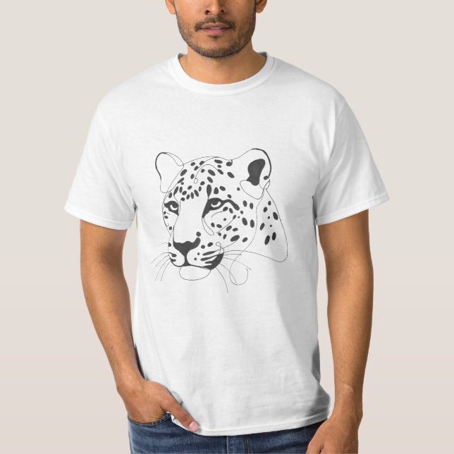 Hand Painted Leopard Minimalist Line Art T-Shirt (Front)