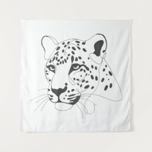 Hand Painted Leopard Minimalist Line Art Tapestry