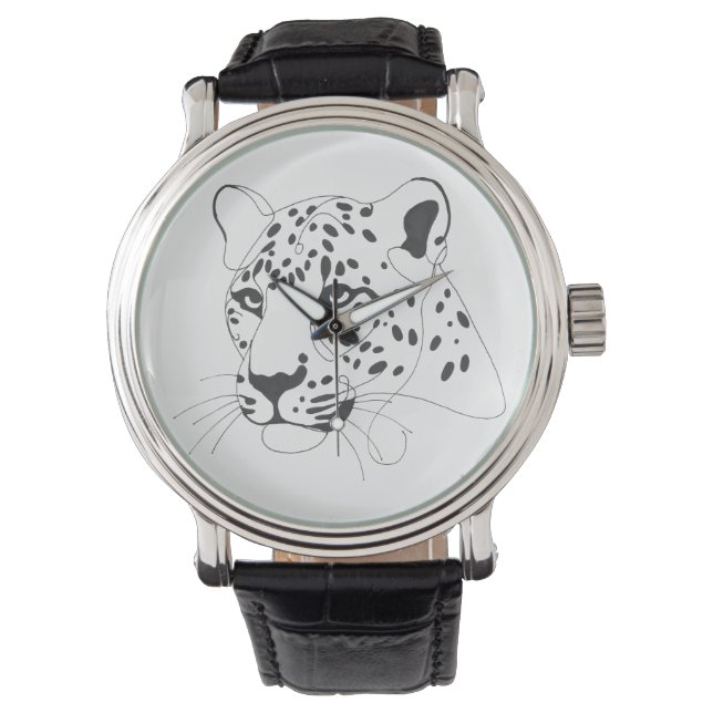 Hand Painted Leopard Minimalist Line Art Watch (Front)