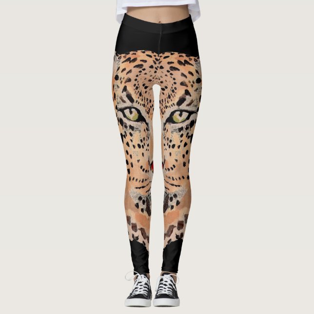 Hand Painted Leopard Print Leggings (Front)
