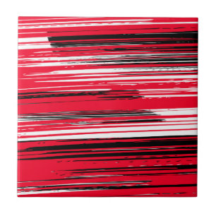 Hand painted lines - red ceramic tile