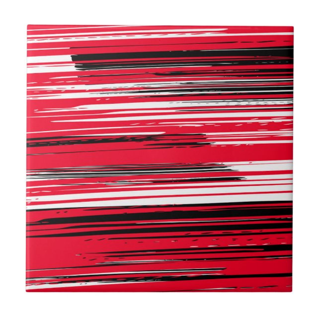 Hand painted lines - red ceramic tile (Front)