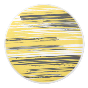 Hand painted lines - yellow ceramic knob