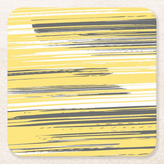 Hand painted lines - yellow square paper coaster (Front)