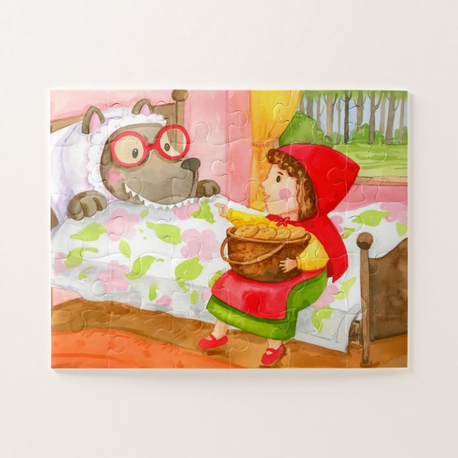 Hand Painted Little Red Riding Hood Big Bad Wolf Jigsaw Puzzle (Horizontal)