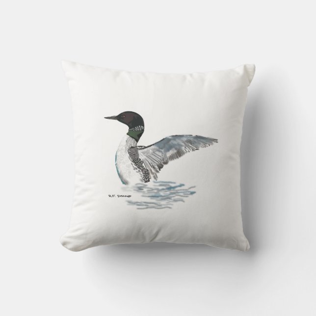 Hand painted loon flexing it's wings. cushion (Front)