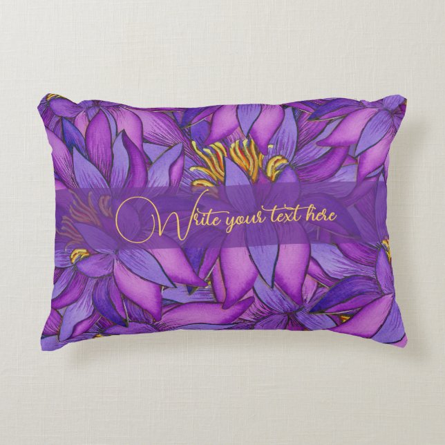 Hand-Painted Lotus Flower Decorative Cushion (Front)