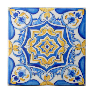 Hand-Painted Majolica Pattern Ceramic Tile