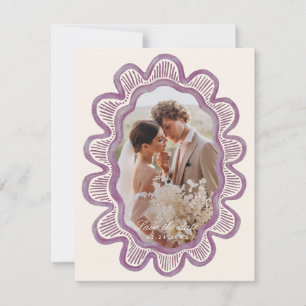 Hand-painted mauve scalloped oval photo frame