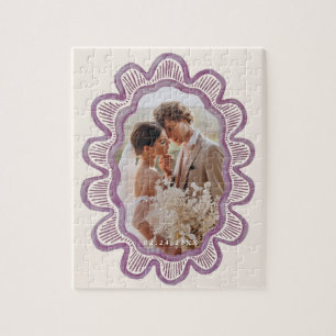Hand-painted mauve scalloped oval photo frame  jigsaw puzzle
