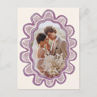 Hand-painted mauve scalloped oval photo frame  postcard