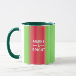 Hand Painted Merry and Bright Green and Red Mug