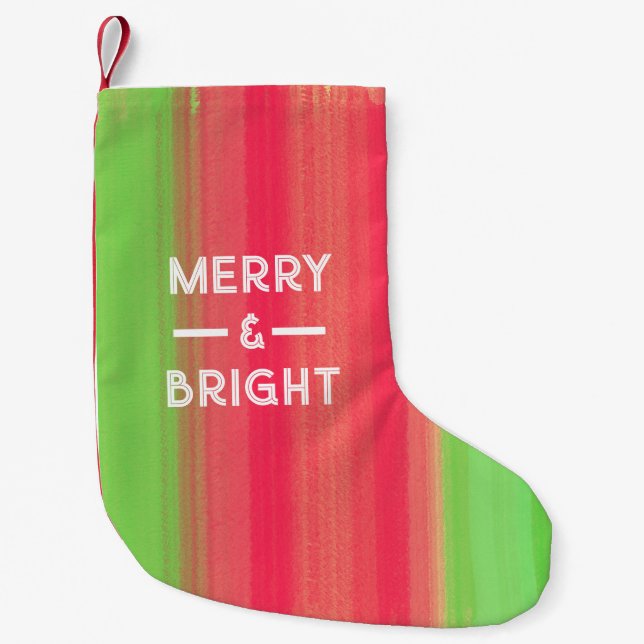 Hand Painted Merry and Bright Small Christmas Stocking (Front)