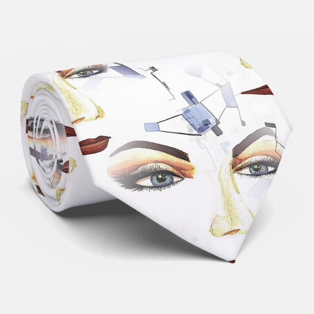 Hand-painted Mid Modern Pop Surrealism Artwork Tie (Rolled)