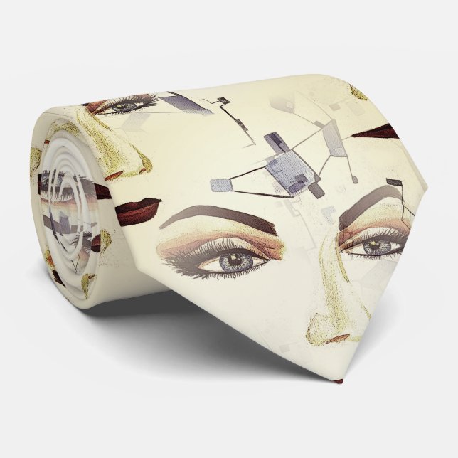 Hand-painted Mid Modern Pop Surrealism Artwork Tie (Rolled)