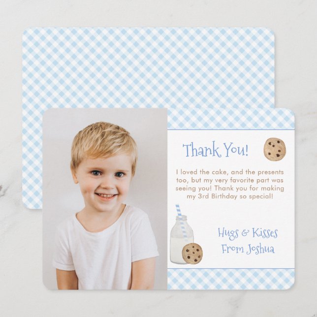 Hand Painted Milk And Cookies Birthday Party Photo Thank You Card (Front/Back)
