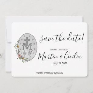 Hand-painted Miraculous Medal Save the Date Card