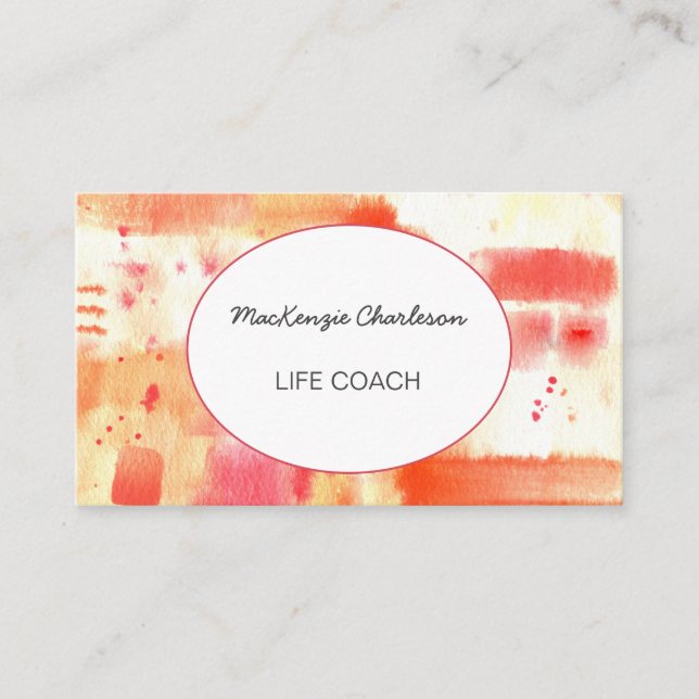 Hand Painted Modern Watercolor Abstract Life Coach Business Card (Front)