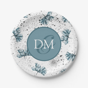 Hand painted Monogram blue Floral Paper Plate