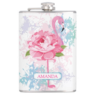 Hand painted Monogram flamingo Hip Flask