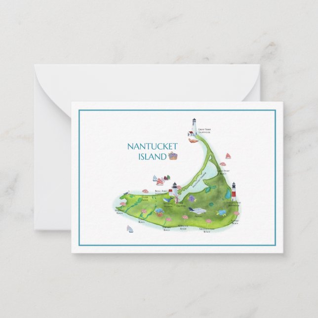 Hand Painted Nantucket Island Blank Flat Card (Front)