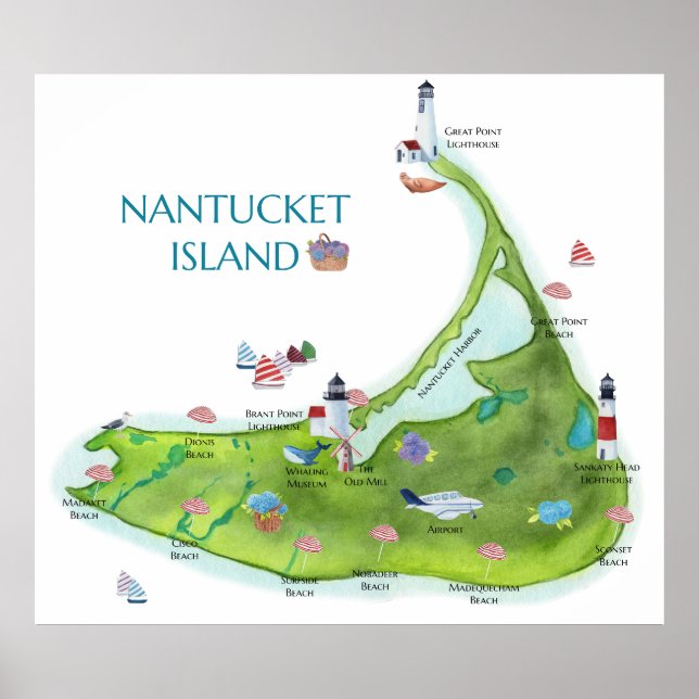 Hand Painted Nantucket Island Poster (Front)