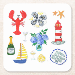 Hand Painted Nantucket Themed Square Paper Coaster