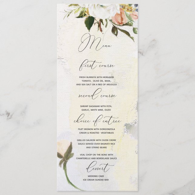 Hand painted oil flowers Wedding Menu "Bright" (Front)