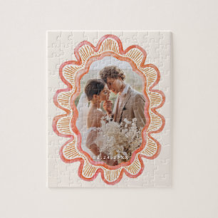 Hand-painted orange scalloped oval photo frame jigsaw puzzle