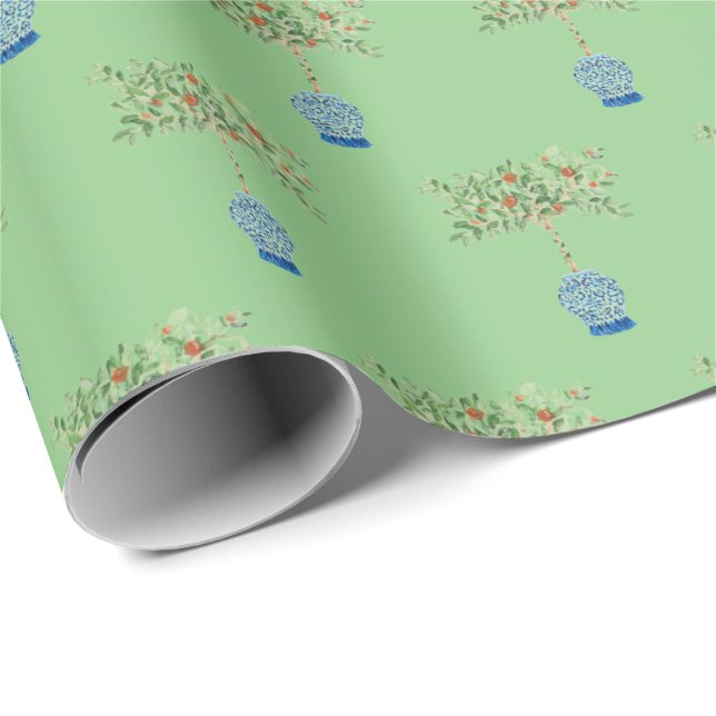 Hand Painted Orange Tree Ginger Jar Jars Wrapping  Wrapping Paper (Roll Corner)