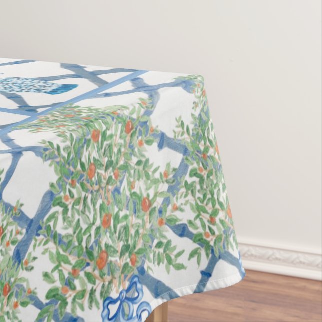 Hand Painted Orange Tree Topiary Ginger Jar Jars  Tablecloth (In Situ)