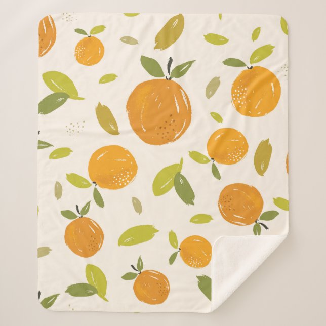 Hand painted oranges fruit seamless pattern design sherpa blanket (Front)