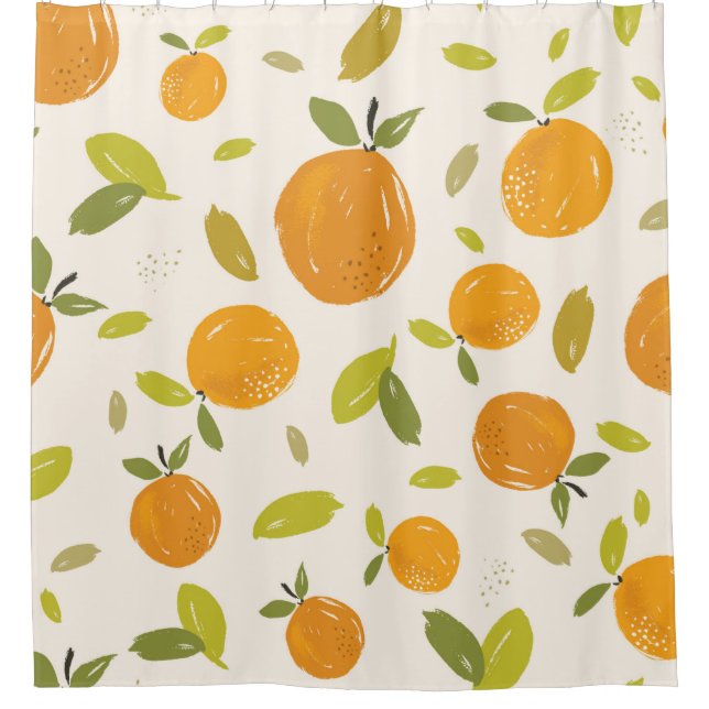 Hand painted oranges fruit seamless pattern design shower curtain (Front)