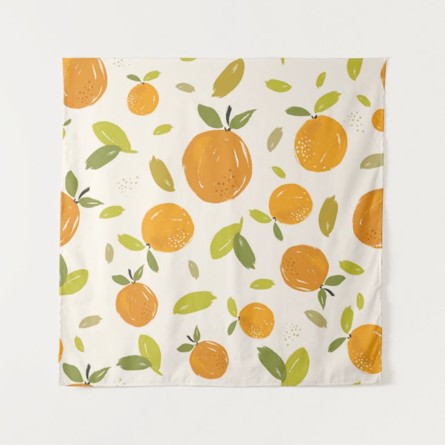 Hand painted oranges fruit seamless pattern design tapestry (Front)