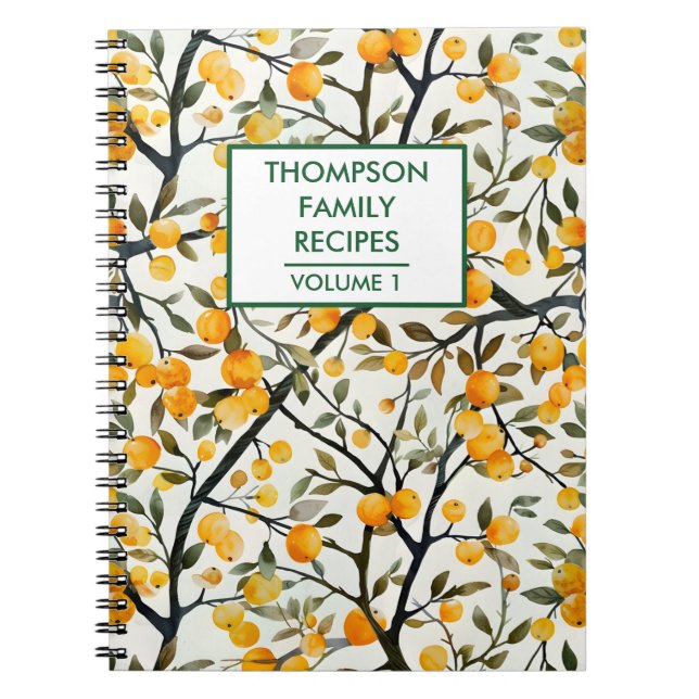 Hand painted oranges tree Personalised Recipe Notebook (Front)