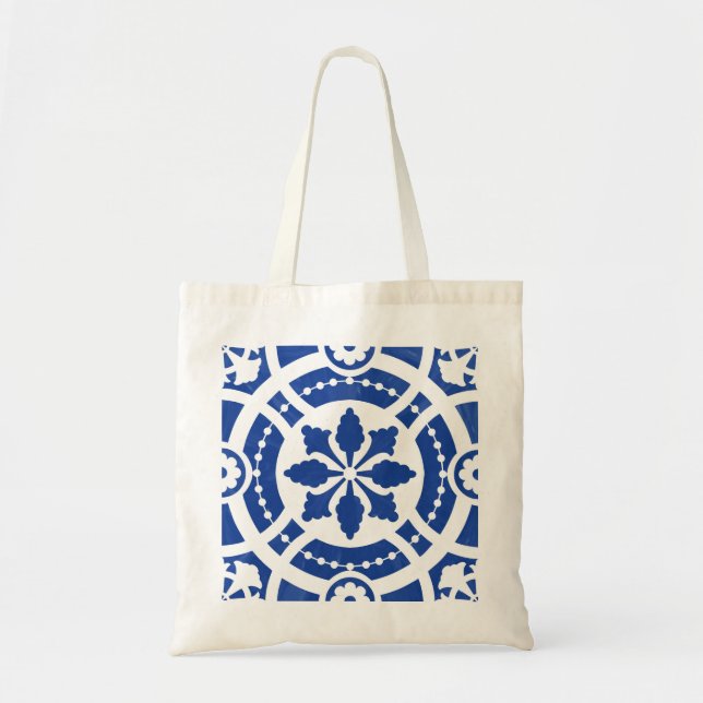 Hand-painted original portuguese tile tote bag (Front)