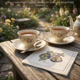 Hand-Painted Pansy Luncheon Napkins — Plum & Gold