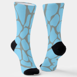 Hand-Painted Pastel Blue & Grey Giraffe Spots Socks