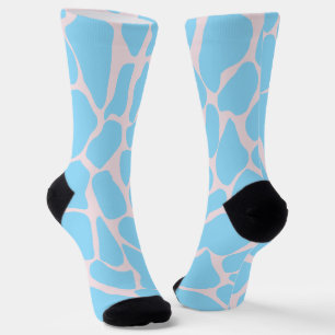 Hand-Painted Pastel Blue & Pink Giraffe Spots Socks