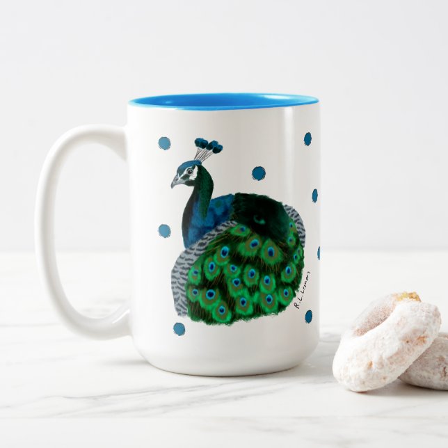 Hand-painted Peafowl Mug (With Donut)