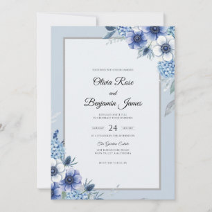 Hand Painted Periwinkle Anemone Wedding Invitation