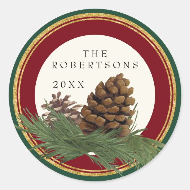 Hand Painted Pine Cone w Name Gold Glitter Seals (Front)