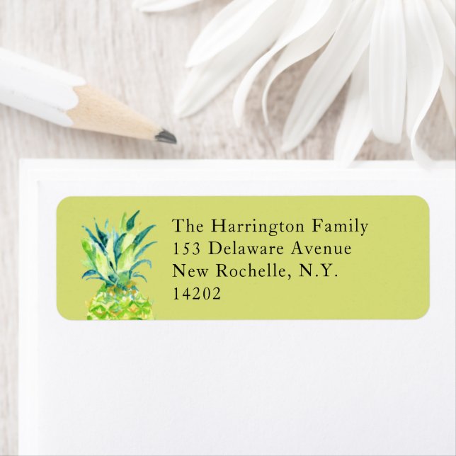 Hand-Painted Pineapple Chartreuse Return Address  Label (Insitu)