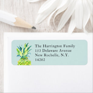 Hand-Painted Pineapple Soft Aqua Return Address  Label