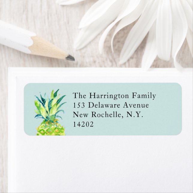 Hand-Painted Pineapple Soft Aqua Return Address  Label (Insitu)