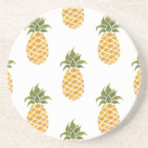 Hand-painted pineapples, watercolor background. coaster